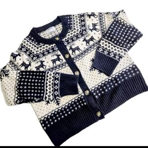 OLD NAVY Alpine Fair Isle Cardigan Sweater Reindeer Snow Scandinavian Design